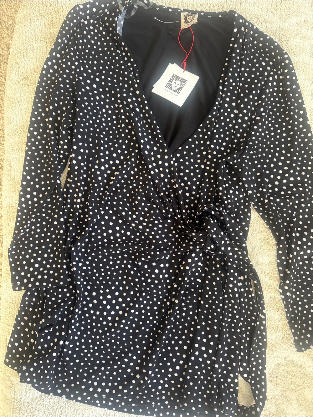 Anne Klein Black Top with White Polka Dots